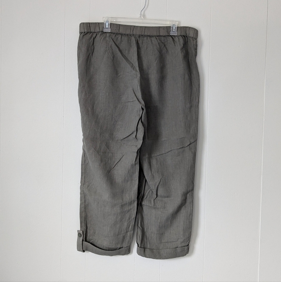 J Jill purejill Linen Khaki Green Cropped Pants L Large - Picture 2 of 6
